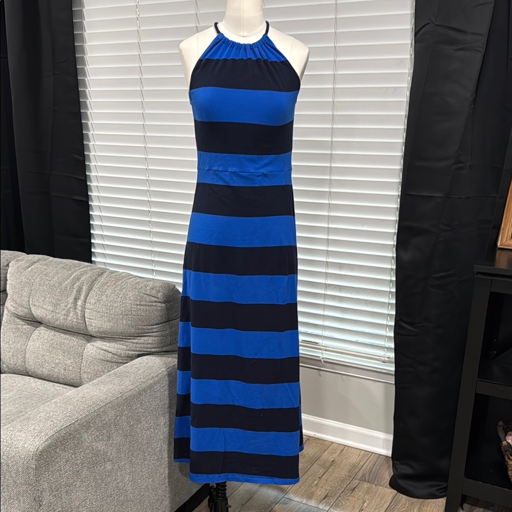 J. CREW Striped Blue and Black Halter Midi / Maxi Sundress
